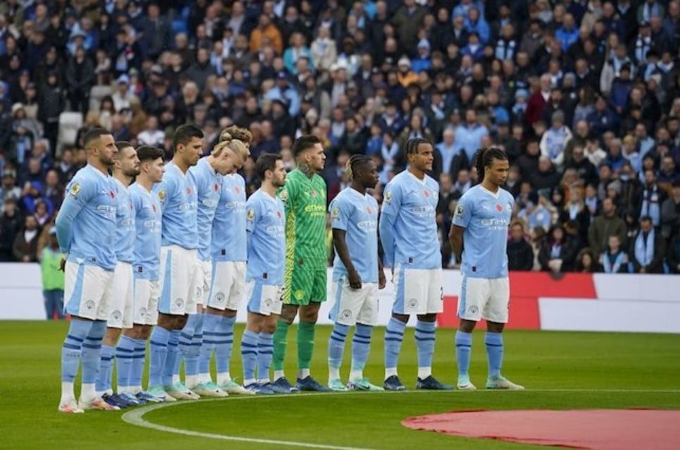 Các cầu thủ Manchester City trước trận đấu với Bournemouth ở Tuần 11 Ngoại hạng Anh 2023/2024