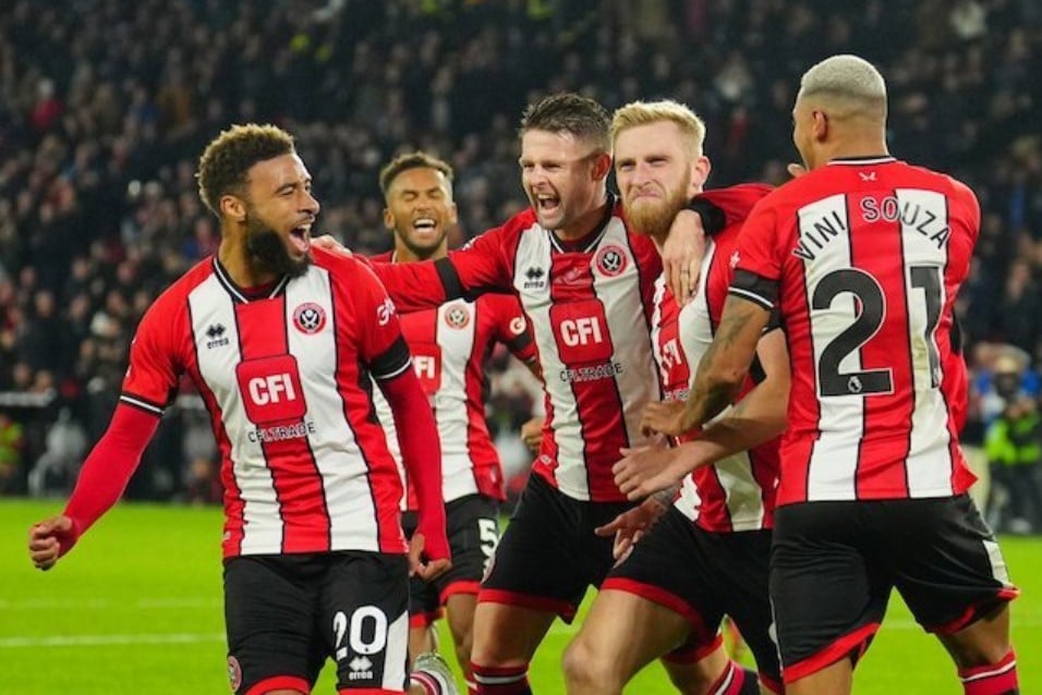 Các cầu thủ Sheffield United ăn mừng bàn thắng vào lưới Manchester United ở Tuần 9 Ngoại hạng Anh 2023/2024, Chủ nhật (22/10/2023)